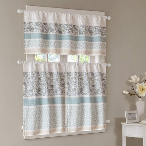 Madison Park Dawn Printed Blue Window Valance , Cotton Pieced Rod Pocket Print Floral Valances for Windows , 50X18" , Teal...