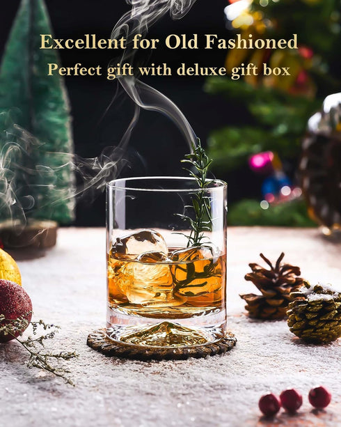 JBHO Hand Blown Crystal Double Old Fashioned Cocktail, Solid Whiskey Glasses, Rocks Glasses, Lowball Glasses - 12 Ounce - set of 2 - Perfect Size ...