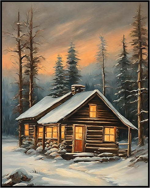 Posterizer 1 pcs-old farm house in snowy winter nature-in oil painting style-18-Landscape & Nature Art-Living Room Bedroom Decor- unframed wall ar...