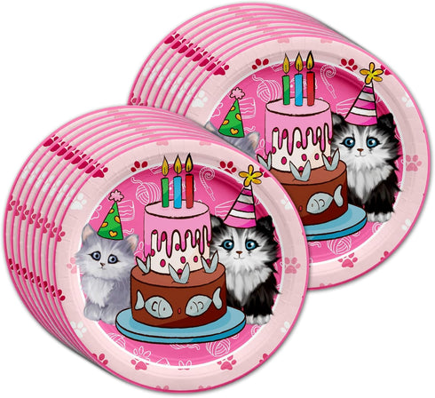 Kitty Cat Pink Kitten Birthday Party Supplies Set Plates Napkins Cups Tableware Kit for 16...