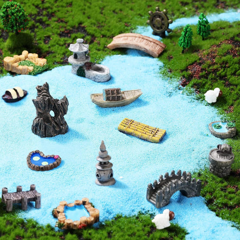 Topped Boat Miniature Fairy Garden Accessories,Miniature Pond Lawn Garden Ornament Figurines, Mini Lighthouse Water Well Bridge Figurines, Micro L...