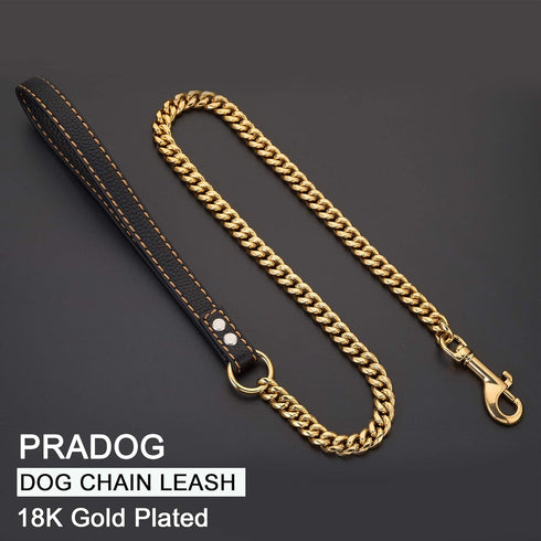Chain Dog Leash Metal Chew Proof 12MM Pet Leash Chain with Leather Padded Handle for Large Medium Small Dogs(Total Length of 3ft)...