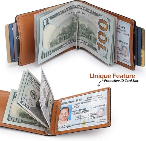 RFID Blocking Bifold Slim Vegan Leather Minimalist Front Pocket Wallets for Men Money Clip...