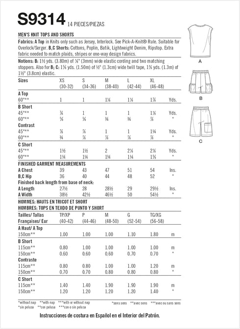 Simplicity Men's Knit Top and Shorts Sewing Pattern Kit, Code S9314, Sizes XS-S-M-L-XL, Multicolor...