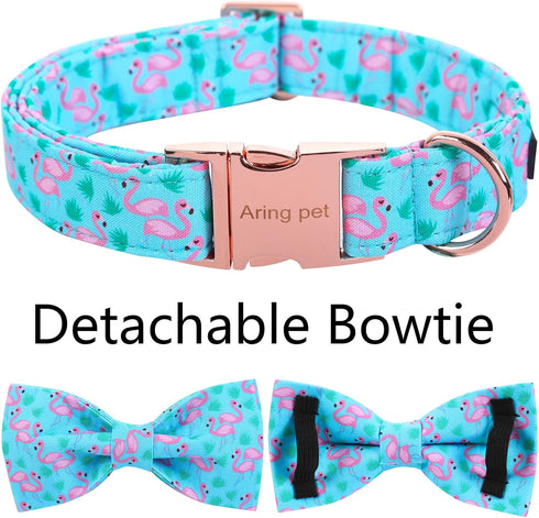 ARING PET Flamingo Dog Collar-Cotton Dog Collar with Bow, Adjustable Summer Bowtie Dog Collars Pet Collars with Metal Buckle...
