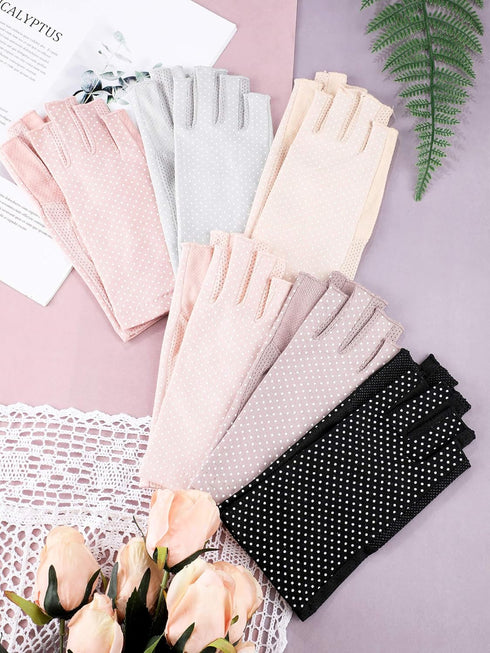 Handepo womens 6 Pairs Sunscreen Fingerless Summer UV Protection Driving Riding Fishing Gloves, Multicolored, Medium...