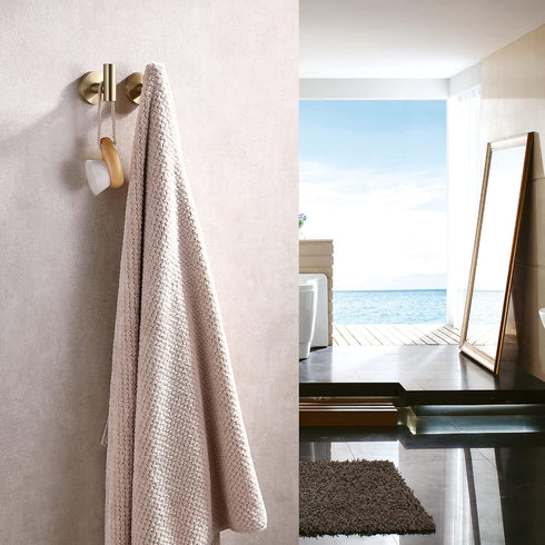 Brushed Gold Bathroom Towel Coat Hook Stainless Steel, 2 Pack Robe Clothes Cabinet Closet Sponges Hooks Holder Round Style Heavy Duty Wall Hook fo...