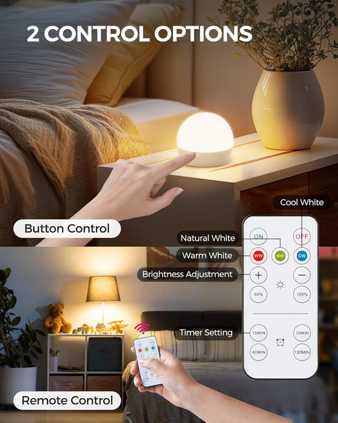 Rechargeable Light Bulbs with Remote Control, Battery Operated Light Bulbs with Timer, 3 Color Temperature, Dimmable Wireless Puck LED Bulb for Wa...
