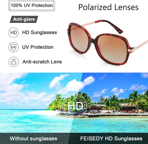 FEISEDY Classic Womens Elegant Polarized Sunglasses Ladies Wide Square Sunglasses Shades B2683...