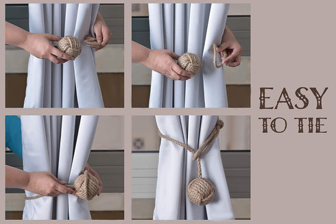 RII Beautiful Curtain Tiebacks, Natural Soft Jute Curtain Rope Pullback, Handmade Rustic Decorative Curtain Holdbacks, Hand Braided Modern Drapery...