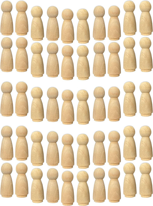 50 Pack Wood Peg Dolls Unfinished Wooden People Craft Blank Family Figures 3/4 x 2 inch...