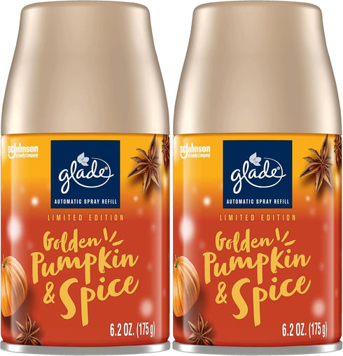 Glade Automatic Spray Refill, Air Freshener for Home and Bathroom, Golden Pumpkin & Spice, Limited Edition Scent, 6.2 Oz, 2 Count...
