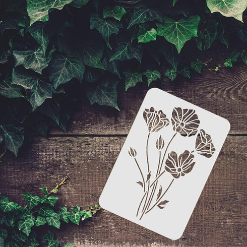 FINGERINSPIRE 4PCS Flower Bouquet Stencil 11.7x8.3 inch Large Wall Stencil Wildflower Stencils Bouquet Painting Stencils, Plastic Field Flower Cra...