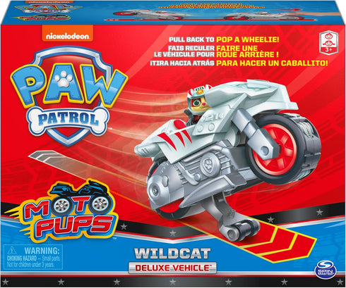 Paw Patrol, Moto Pups Wildcat’s Deluxe Pull Back Motorcycle Vehicle with Wheelie Feature and Toy Figure...