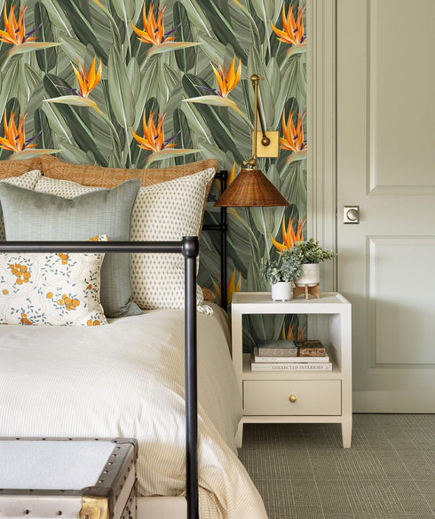 HAOKHOME 93375 Peel and Stick Wallpaper Tropical Florals Removable Stick on Contact Paper for Bedroom Green/Orange 17.7in x 9.8ft...