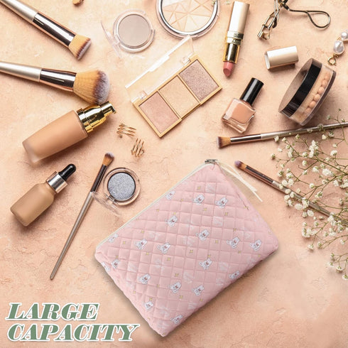 6 Pieces Coquette Makeup Bag Cotton Cosmetic Bag Cute Flower Makeup Bag Aesthetic Large Floral Makeup Pouch Quilted Travel Toiletry Bag Kawaii Stu...