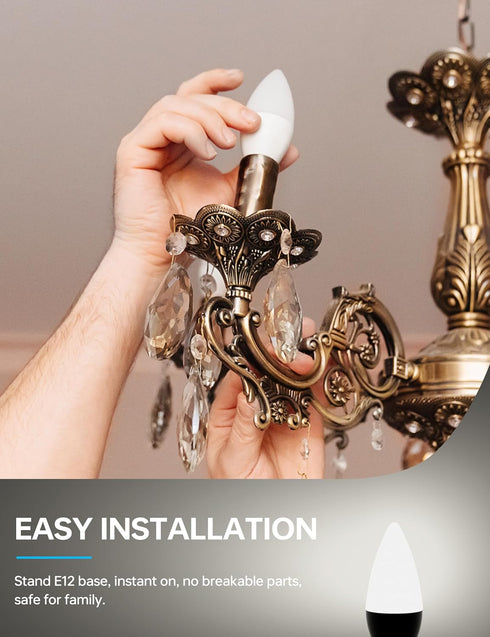 KINDEEP LED Candelabra Light Bulbs Dimmable 60 Watt Equivalent, Daylight 5000K, 600LM, E12 Candle Bulb Base 6W Ceiling Fan Lightbulbs Type B Bulb ...