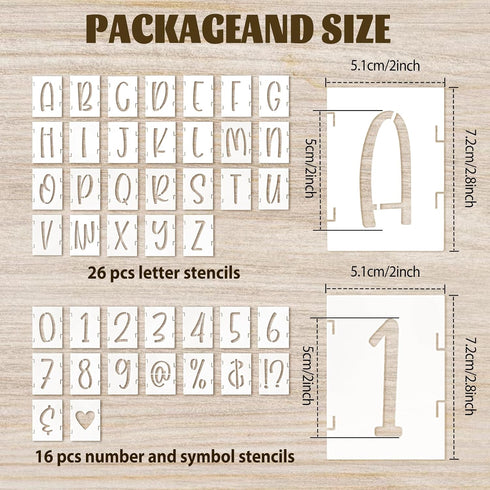 Letter Stencils 2 Inch Cursive Stencil Letters Number Template 42 Pcs Letter Stencils for Crafts Reusable Stencils for Painting Chalkboard Wood Si...