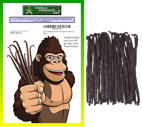 25 Whole Grade A Prime Gourmet Bourbon Madagascar Vanilla Beans 5~6" by Vanilla Products USA...