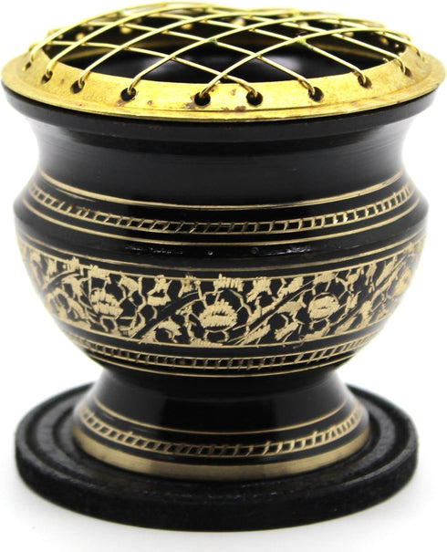 Govinda® -Tall Decorated Brass Charcoal Screen Incense Burner...