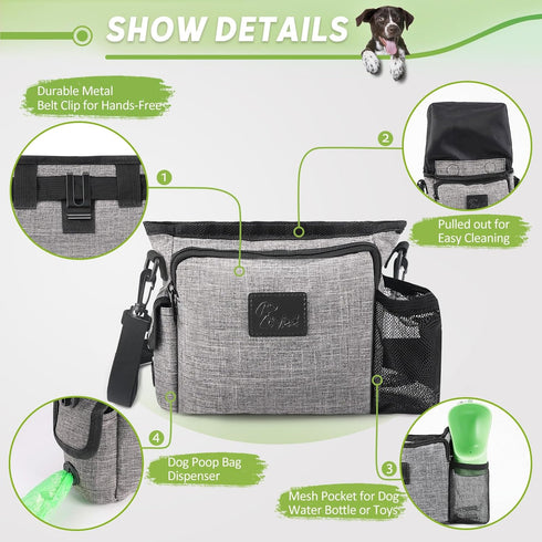Large Dog Treat Pouch for Training with Magnetic Closure, Portable Dog Walking Fanny Pack Built-in Poop Bag Dispenser and Multiple Pockets, Includ...