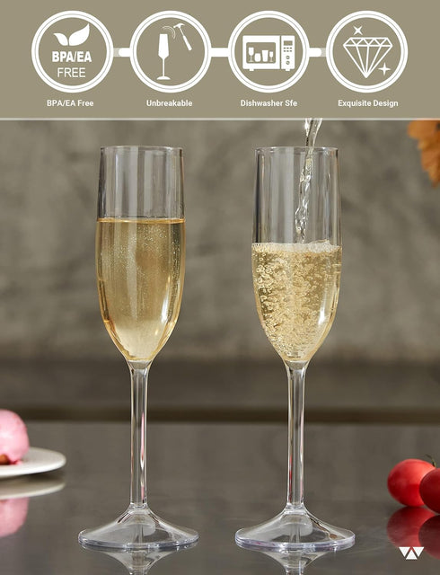 MICHLEY Tritan Champagne Flutes Glassware 6 oz, Set of 4 Unbreakable Plastic Wine Glasses, Crystal Clear, Dishwasher-safe...