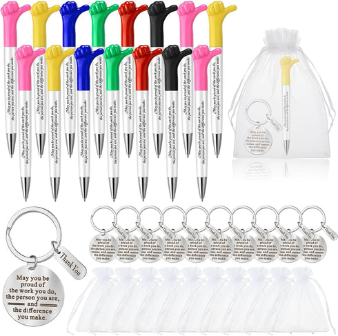 Fumete 12 Sets Inspirational Quotes Thumbs up Pens Set Employee Appreciation Gifts Bulk Cute Motivational Pens Thank You Gift Pen with Keychains a...