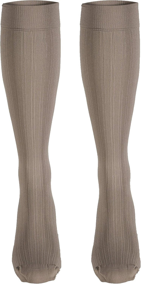 Truform Compression Socks, 15-20 mmHg, Women's Dress Socks, Knee High Over Calf Length, Tan Rib Knit, Medium...
