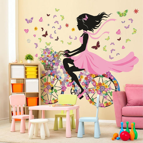 DEKOSH Girl Wall Decals for Kids Room | Wall Art Stickers with Butterflies and Flowers for Girls Bedroom Decor | Peel and Stick Girls Room Decorat...