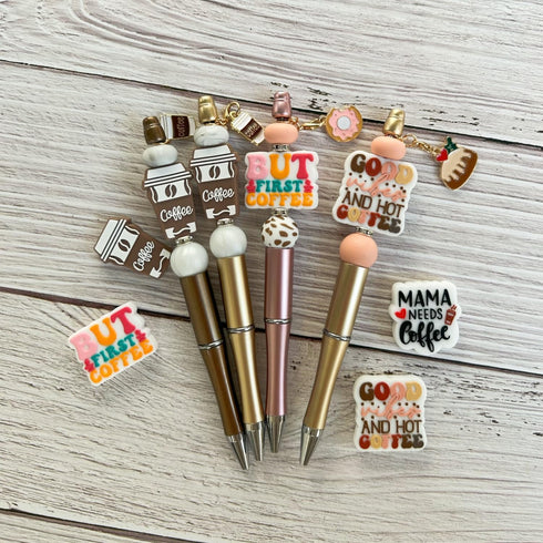 Coffee Themed Silicone Focal Beads Rubber Beads Kit Bulk for Beadable Pens Keychain Jewelry Making DIY Keychain Supplies Focal Pen Beads (Coffee S...