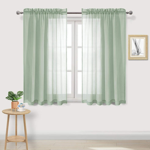 DWCN Bean Green Sheer Curtains Semi Transparent Voile Rod Pocket Curtains for Bedroom and Living Room, 52 x 45 inches Long, Set of 2 Panels...