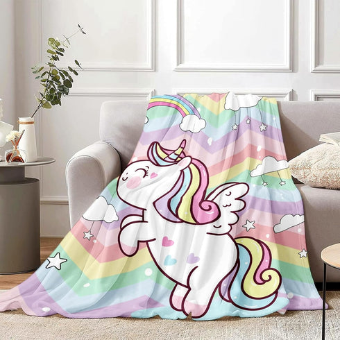 Baby Throw Blanket for Girls, Soft Cozy Cute Fantasy Horse Plush Flannel Crib Blanket for Nursery, 32 x 48 Inch Rainbow Cartoon Fleece Fuzzy Blank...