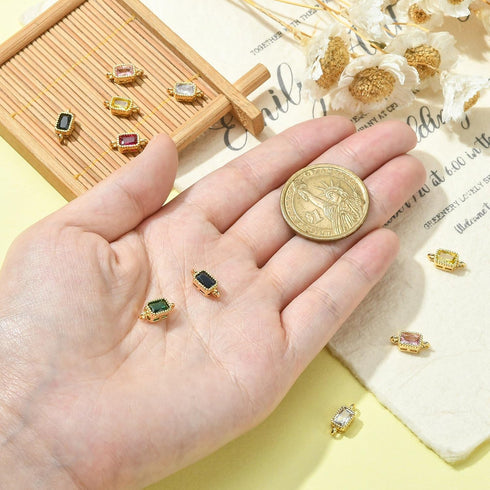 KitBeads 10pcs Real Gold Plated Connector Charms Mixed Color Crystal Double Loop Charms Cubic Zirconia Links Charms for Jewelry Making Craft...