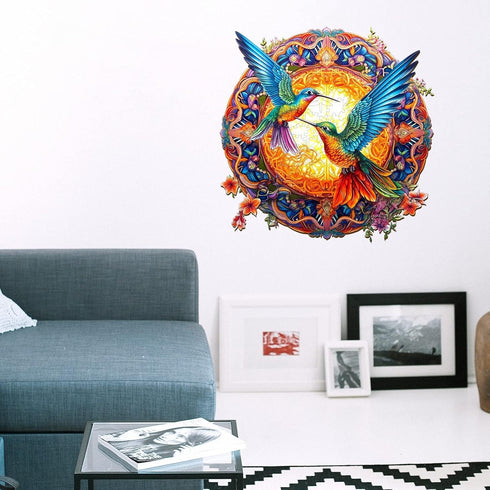 Wooden Jigsaw Puzzles, Mandala Hummingbirds Wooden Puzzles for Adults and Kids, Unique Shape Animal Wooden Puzzle, Wood Puzzles Adults, Perfect Ch...