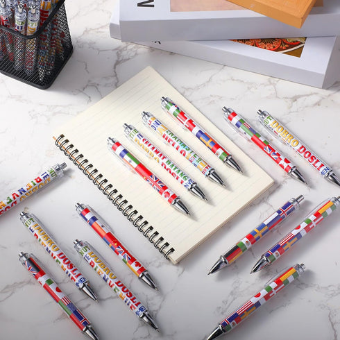 Treela 24 Pcs International Flag Pens World Flag Ballpoint Pens Country Flags Decoration Pens Retractable Ink Pens for International Sports Events...