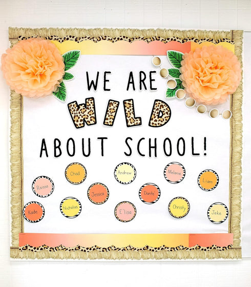 Schoolgirl Style Simply Safari We Are Wild About School Bulletin Board Set, Boho Neutral Classroom Bulletin Board Set, Sweet Leaf & Flower Decor, ...