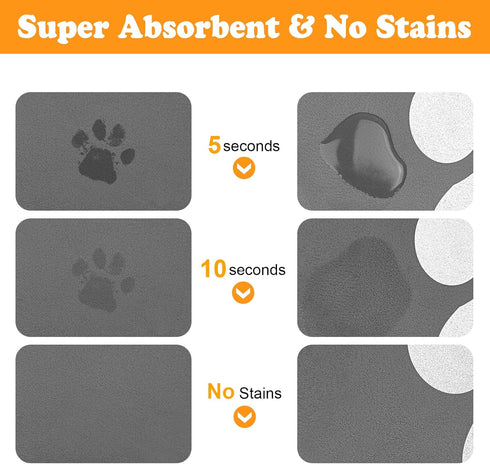 Absorbent Pet Feeding Mat for Dog Bowls, 12'' x 19'' Dog Mat for Food and Water Bowl Easy Clean Dog Food Mat Quick Dry Perfect Size Dog Bowl Mat D...