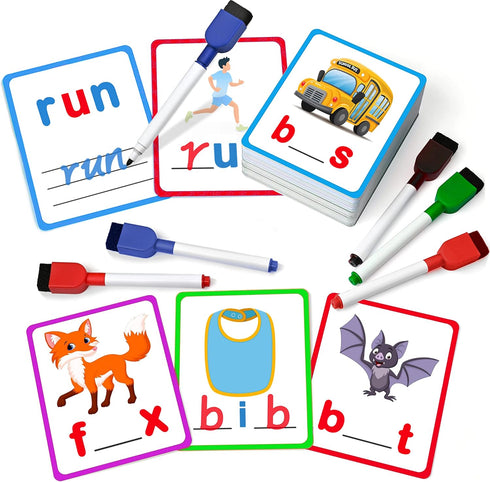 100 Short Vowel Spelling Flashcards, Handwriting Cards Learn to Write CVC Sight Words CVC Words Games for Kindergarten Learning Activities, Montes...