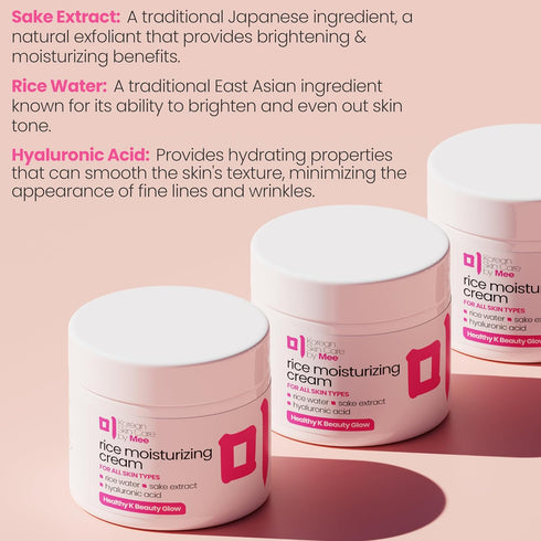 Rice Cream Moisturizer for Face - 42% Organic & 97% Natural With Sake Extract + Hyaluronic Acid - K Beauty Skincare 2oz...