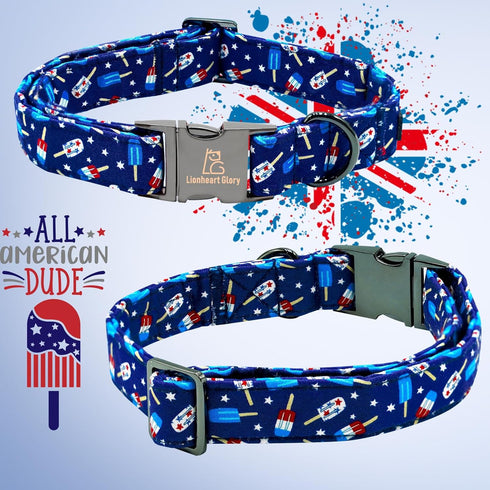 Lionheart glory American Flag Dog Collar 4 of July Dog Bow Collar Independence Day Heavy Duty Adjustable Patriotic Dog Collar with Bowtie for Larg...