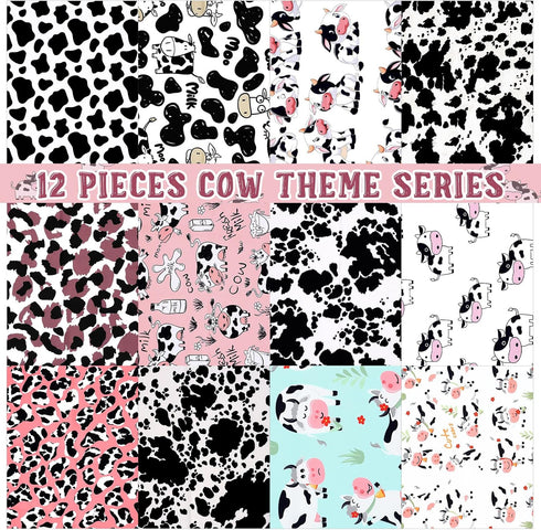 12 Pieces Cow Pattern Fabric Black and White Cow Pure Cotton Fabric Quilting Kid Patchwork Handmade Sewing Crafting Cow Spot Pattern Fabrics for S...