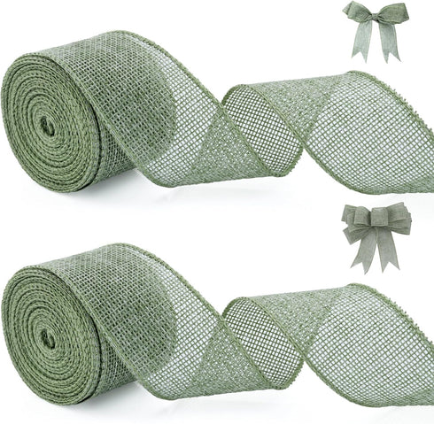 Burlap Wired Ribbon 1.5 inch wide 10 Yards Rustic Jute Ribbons for Crafts,Sage Green Burlap Ribbon for Wreath,Tree Decoration,Wedding Decoration F...