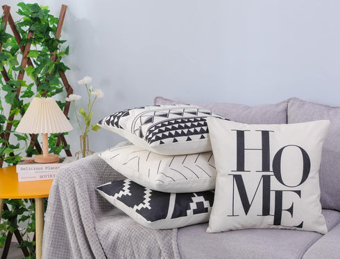 Set of 4 Decorative Throw Pillow Covers 18x18 Inch for Couch, Black and White/Cream Square Accent Pillows Case for Cushions Sofa Bed and Living Ro...