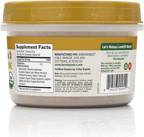 BareOrganics, Mushroom Immune Blend Powder, Organic Superfood, Vegan Dietary Supplement, 4 Ounces...