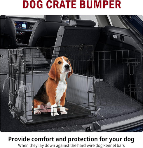 Dog Crate Bumper for Front Door Crate (Bumper Only, Without Crate), Soft Dog Kennel Protector Cover with Ties, Grey Dog Crate Pad Accessories for ...