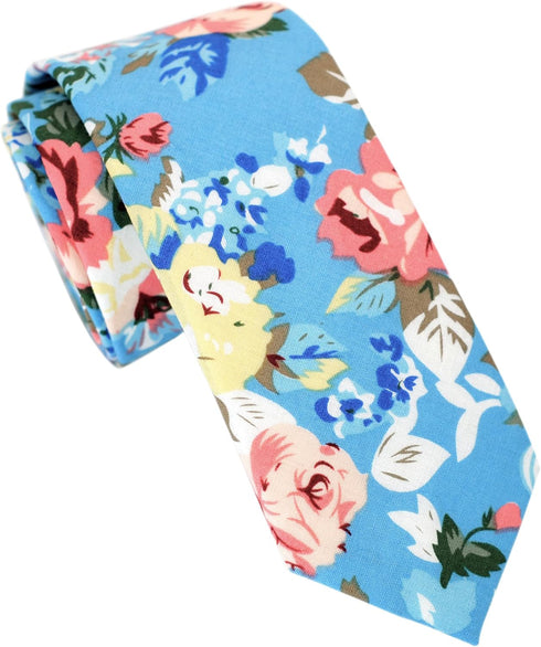 ZENXUS Mens Casual Skinny Floral Tie Combo Set with Flower Pocket Square 2½" Cotton Necktie Hand Made...
