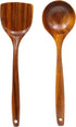 FJNATINH Wooden Wok Spatula Ladle Tool Set, 14-inch Long Handle Teak Wok Spatula...