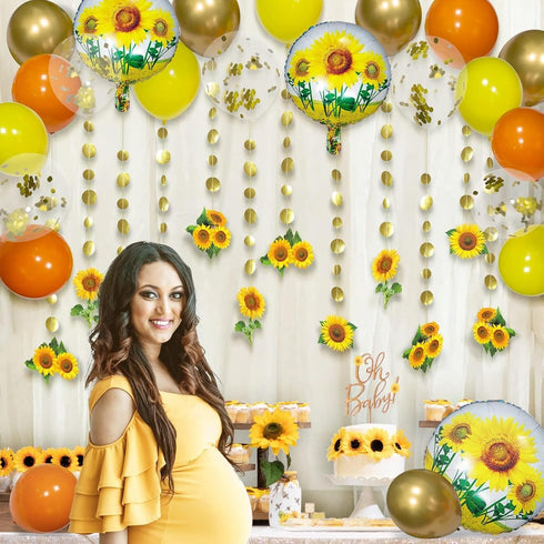 Cheerland 35pcs Sunflower Party Balloon Garlands Latex Foil Balloons Circle Sunflower Banners for Themed Kids Birthday Fall Bridal Baby Shower Sum...