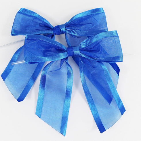 Royal Blue Pre-Tied Organza Bows With Twist Ties. Pack of 12 Satin-Edged Fabric Bows Made of 1-1/2" Ribbon. Bow Measures 4" Wide (12, Royal Blue)...