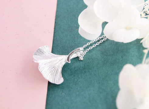 3D Ginkgo Leaf Sterling Silver Choker Necklace-silver...